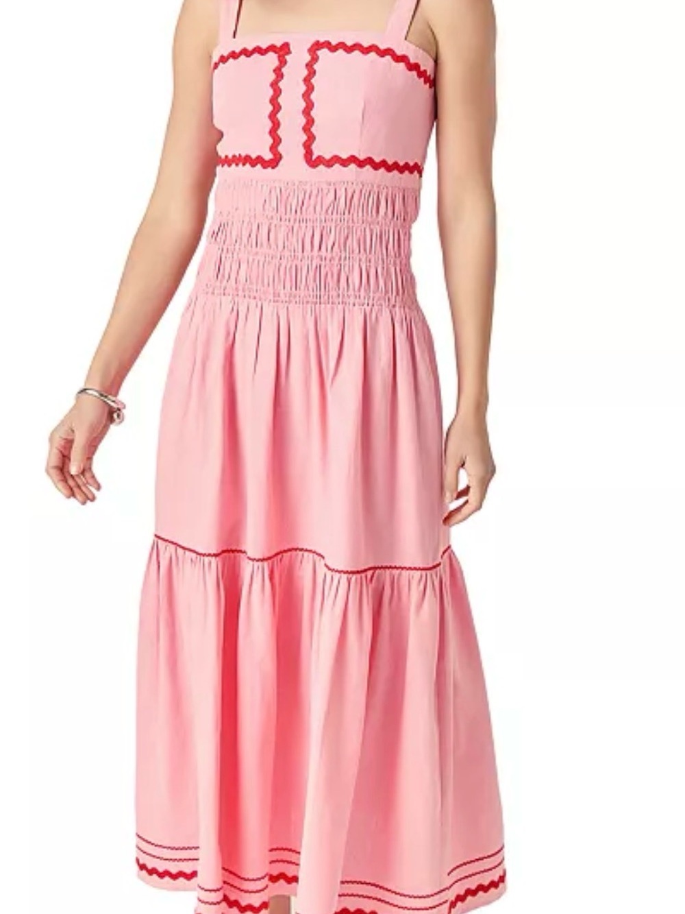 NWT English Factory Pink Maxi Sundress with Red Trim Sz Medium - Picture 3 of 9